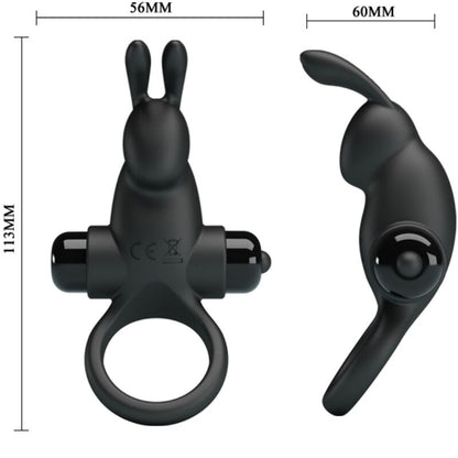 PRETTY LOVE - ANILLO VIBRADOR + ESTIMULADOR DE CLÍTORIS CONEJO 10 VIBRACIONES NEGRO