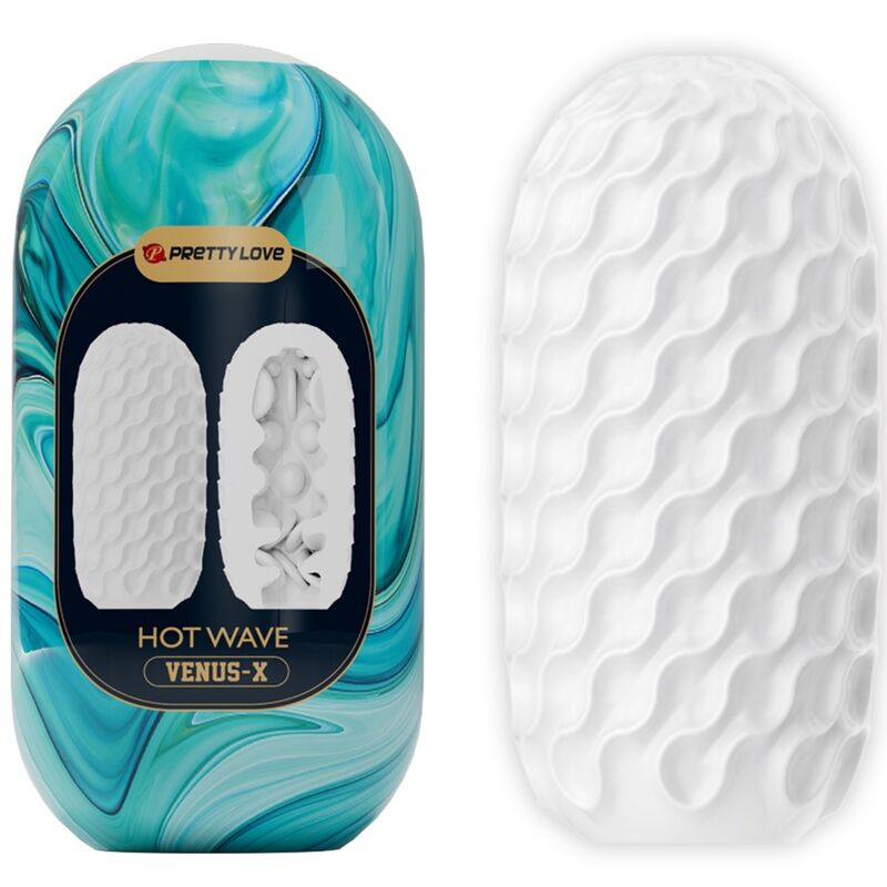 PRETTY LOVE - MASTURBADOR MASCULINO DE SILICONA CON ONDAS BLANCAS Y CALIENTE