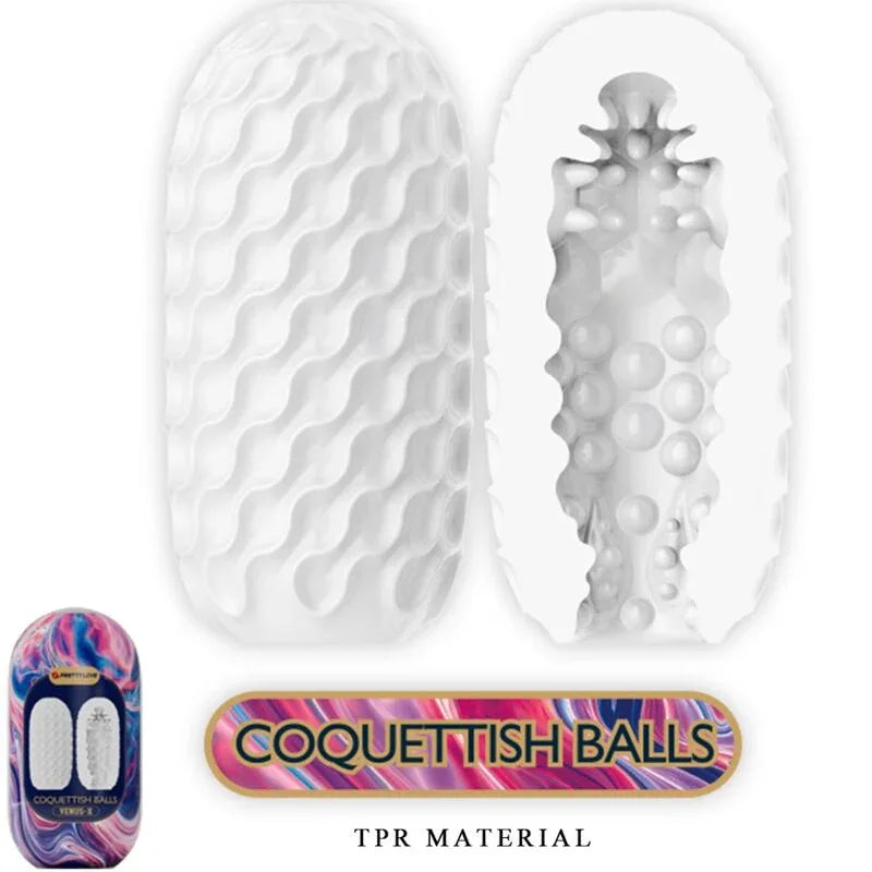 Pretty Love – Coquettish Balls Masturbateur Homme en Silicone Blanc