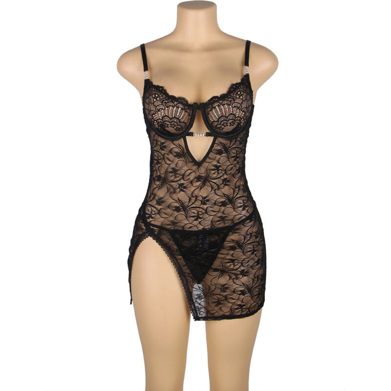 SUBBLIME - 954185 BABYDOLL DE ENCAJE NEGRO CON TIRANTES AJUSTABLES S/M