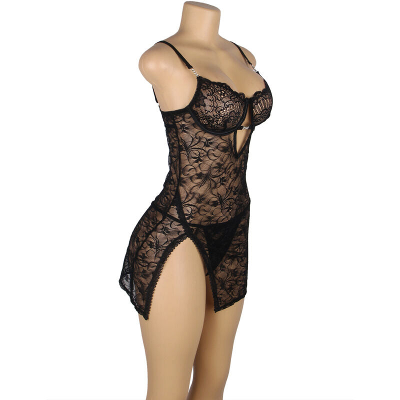 SUBBLIME - 954185 BABYDOLL DE ENCAJE NEGRO CON TIRANTES AJUSTABLES S/M