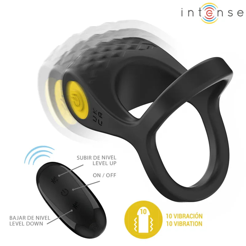 Intense – Alex Vibrateur Double Anneau Pénis 10 Vibrations Noir