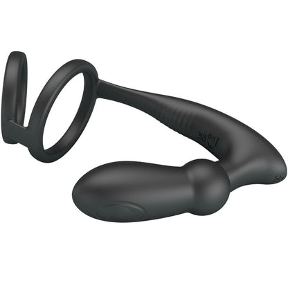 PRETTY LOVE - ANNEAU PÉNIS EMONI + ANAL PLUG 12 VIBRATIONS NOIR