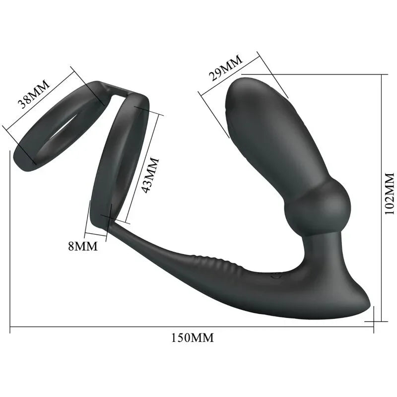Pretty Love – Anneau Pénis Emoni + Plug Anal 12 Vibrations Noir