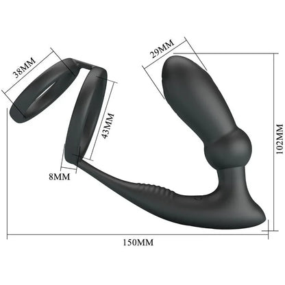 Pretty Love – Anneau Pénis Emoni + Plug Anal 12 Vibrations Noir