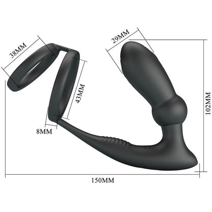 PRETTY LOVE - ANNEAU PÉNIS EMONI + ANAL PLUG 12 VIBRATIONS NOIR