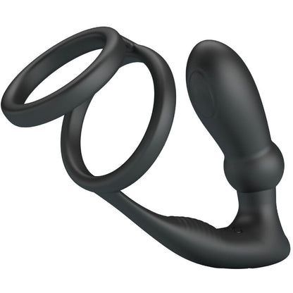 PRETTY LOVE - ANNEAU PÉNIS EMONI + ANAL PLUG 12 VIBRATIONS NOIR