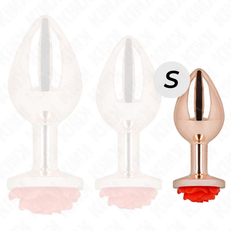 Kink – Plug Anal Or Rose avec Rose Rouge S