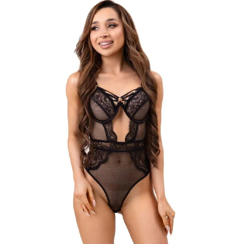 Livco Corsetti Fashion Body Paula Lc 20209 avec Décorations en Dentelle Noir L/XL