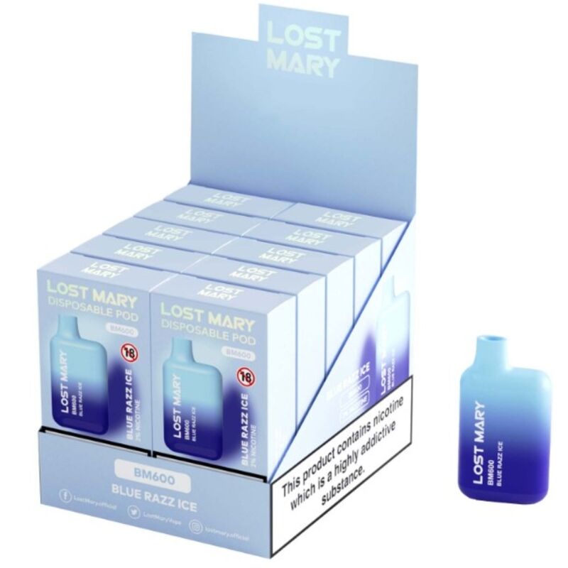 Vaper nicotine 2% jetable bleu razz ice – Lost Mary BM600