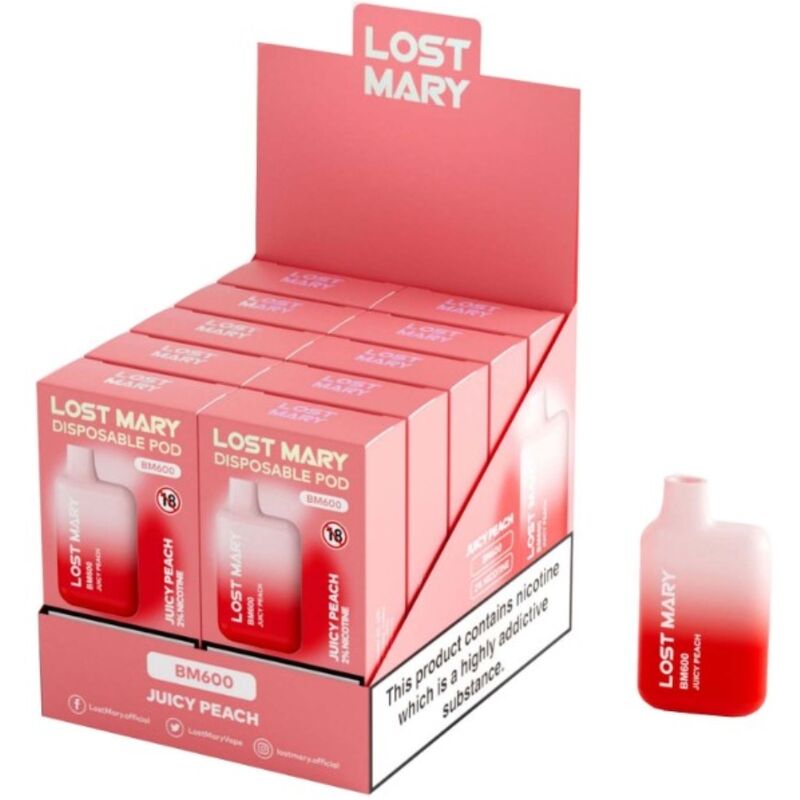 Vaper nicotine 2% jetable pêche jucy – Lost Mary BM600