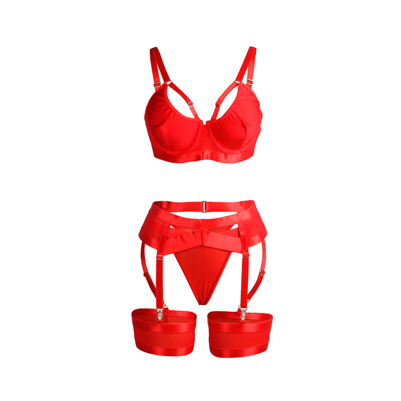 SUBBLIME - 955250 CONJUNTO DE SUJETADOR BONDAGE ROJO CON LIGAS S/M