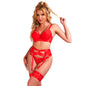 SUBBLIME - 955250 ENSEMBLE SOUTIEN-GORGE BONDAGE ROUGE AVEC JARRETELLES S/M
