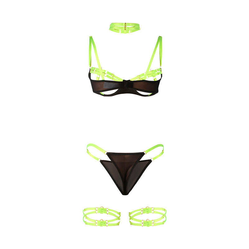 SUBBLIME - 955274 CONJUNTO DE SUJETADOR CON COLLAR Y DETALLES EN PIERNAS VERDE FLUORESCENTE S/M