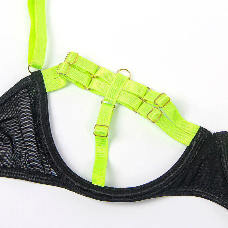 SUBBLIME - 955274 CONJUNTO DE SUJETADOR CON COLLAR Y DETALLES EN PIERNAS VERDE FLUORESCENTE S/M