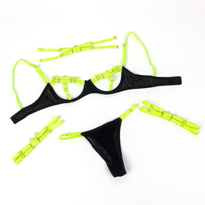 SUBBLIME - 955281 CONJUNTO DE SUJETADOR CON COLLAR Y DETALLES EN PIERNAS VERDE FLUORESCENTE L/XL