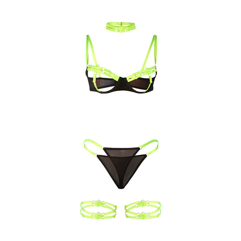 SUBBLIME - 955281 CONJUNTO DE SUJETADOR CON COLLAR Y DETALLES EN PIERNAS VERDE FLUORESCENTE L/XL