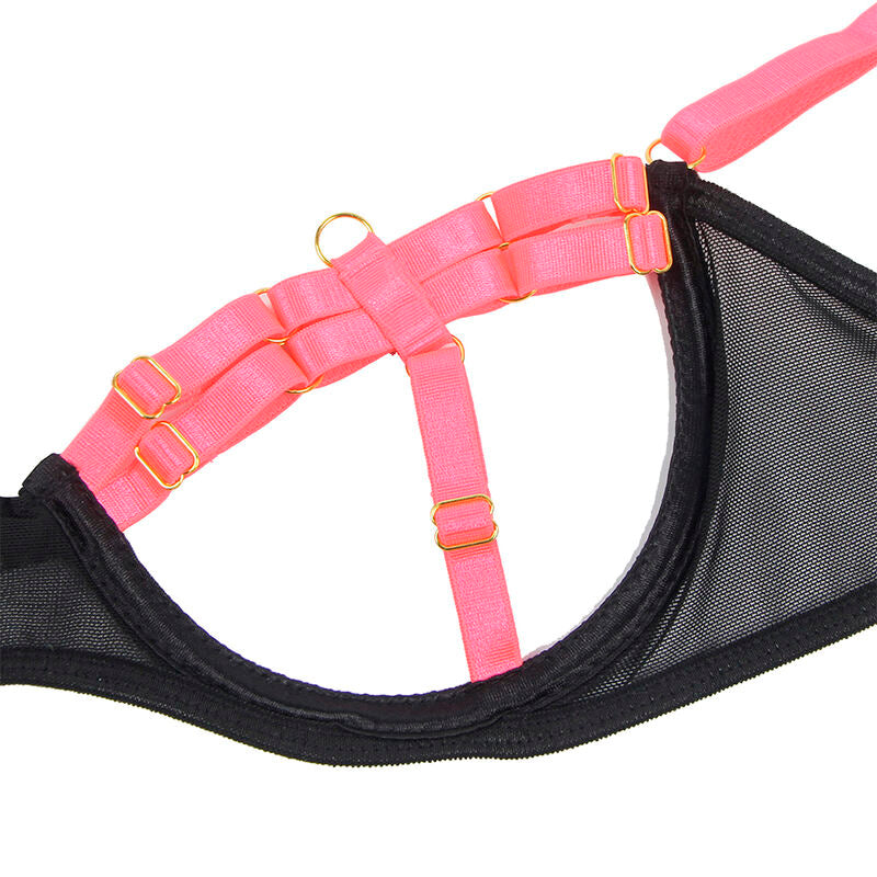SUBBLIME - 955298 CONJUNTO DE SUJETADOR CON COLLAR Y DETALLES EN PIERNAS ROSA FLUORESCENTE S/M