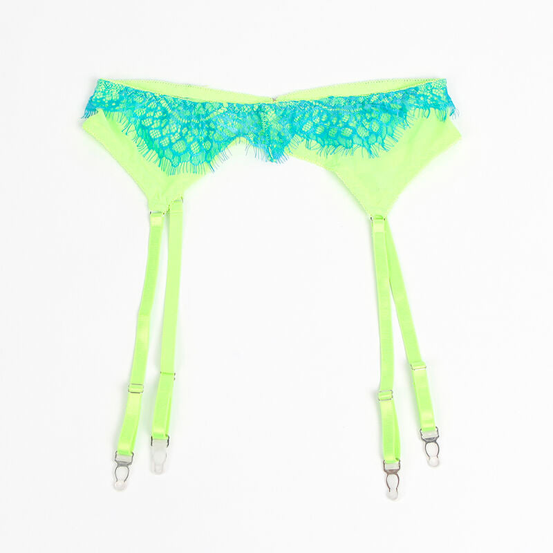 SUBBLIME - 955311 CONJUNTO DE SUJETADOR CON LÍNEAS DE ENCAJE Y LIGUERO VERDE Y AZUL S/M