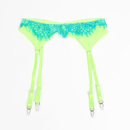 SUBBLIME - 955311 CONJUNTO DE SUJETADOR CON LÍNEAS DE ENCAJE Y LIGUERO VERDE Y AZUL S/M