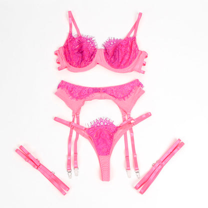 SUBBLIME - 955359 CONJUNTO DE SUJETADOR CON ENCAJE Y LIGUEROS ROSA Y MORADO S/M