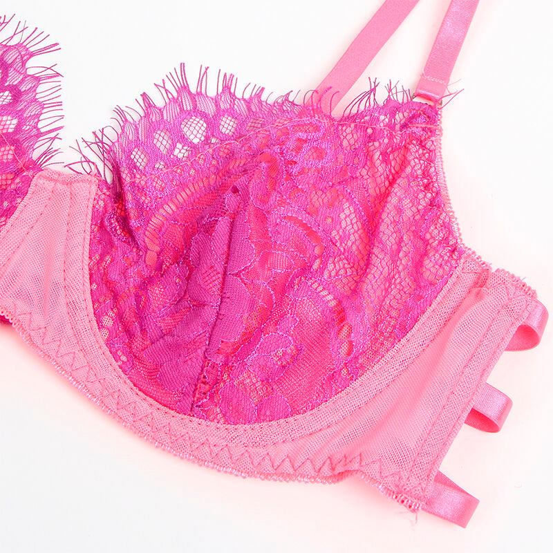 SUBBLIME - 955359 CONJUNTO DE SUJETADOR CON ENCAJE Y LIGUEROS ROSA Y MORADO S/M