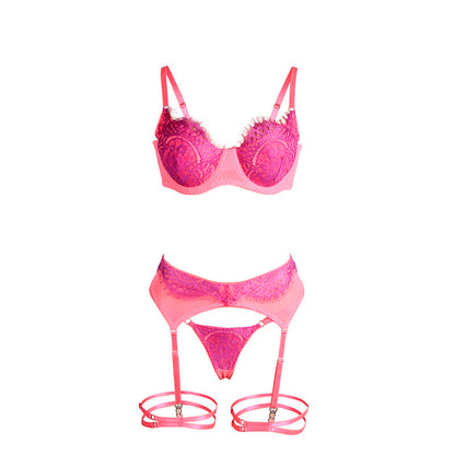 SUBBLIME - 955359 CONJUNTO DE SUJETADOR CON ENCAJE Y LIGUEROS ROSA Y MORADO S/M