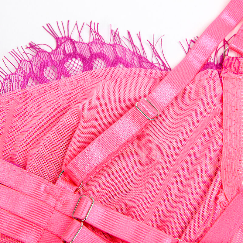 SUBBLIME - 955359 CONJUNTO DE SUJETADOR CON ENCAJE Y LIGUEROS ROSA Y MORADO S/M