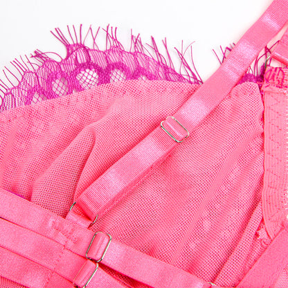 SUBBLIME - 955359 CONJUNTO DE SUJETADOR CON ENCAJE Y LIGUEROS ROSA Y MORADO S/M