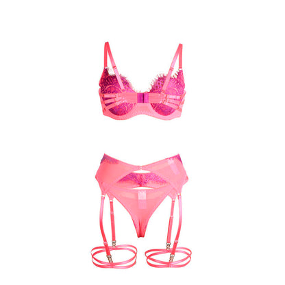 SUBBLIME - 955359 CONJUNTO DE SUJETADOR CON ENCAJE Y LIGUEROS ROSA Y MORADO S/M