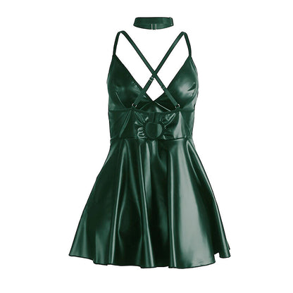 SUBBLIME - 955441 ROBE À BRETELLES IN VERT LEATHER L/XL