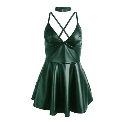 SUBBLIME - 955441 ROBE À BRETELLES IN VERT LEATHER L/XL