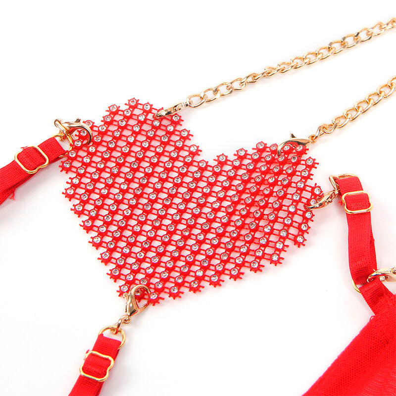 SUBBLIME - 955526 CONJUNTO DE SUJETADOR CON CADENA DE CORAZÓN DE MALLA ROJA L/XL