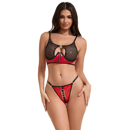 SUBBLIME - 955533 CONJUNTO DE SUJETADOR CON CREMALLERA DE CHAROL ROJO S/M