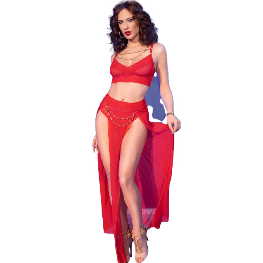 CHILIROSE - CR 4850 SET TOP ROJO Y LEGGINS WITH COMPLEMENTOS DORADOS S