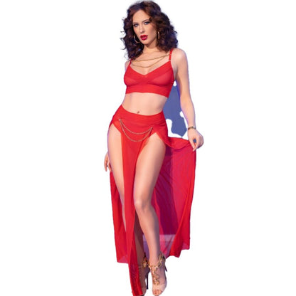 CHILIROSE - CR 4850 SET TOP ROJO Y LEGGINS WITH COMPLEMENTOS DORADOS S