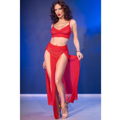 CHILIROSE - CR 4850 SET TOP ROJO Y LEGGINS WITH COMPLEMENTOS DORADOS S