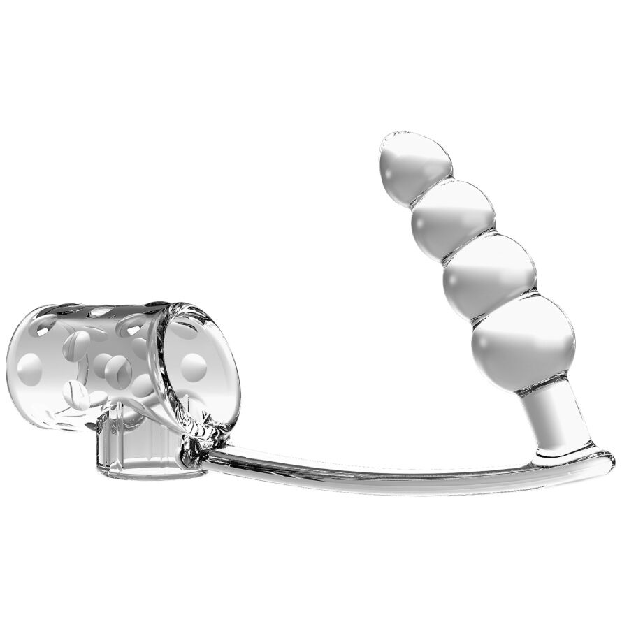 Manchon pénis avec plug anal transparent – Pretty Love
