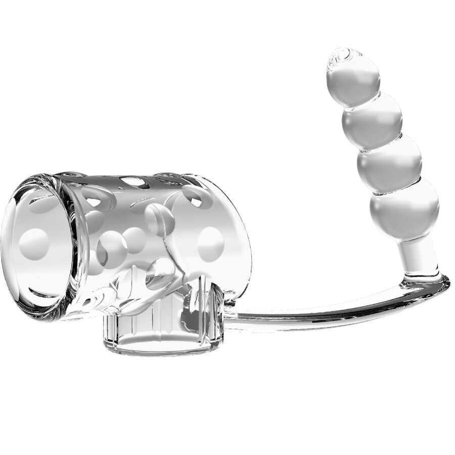 Manchon pénis avec plug anal transparent – Pretty Love