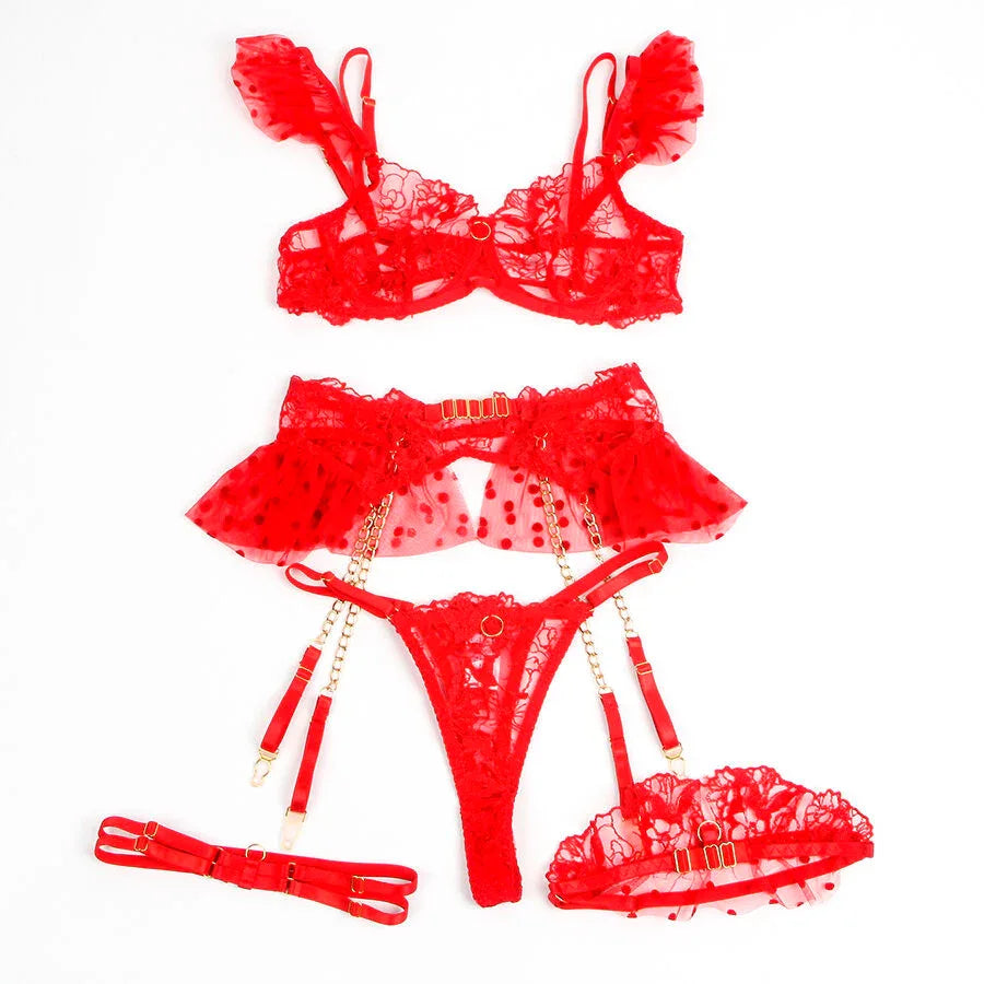 Subblime 957513 Ensemble Soutien Gorge et Jarretelle en Dentelle Rouge L/XL