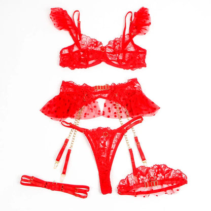 Subblime 957513 Ensemble Soutien Gorge et Jarretelle en Dentelle Rouge L/XL
