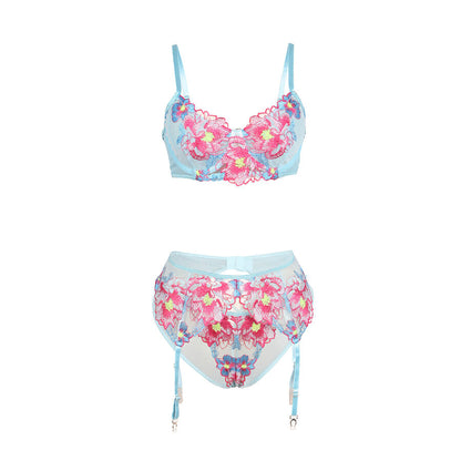 SUBBLIME - 957650 ENSEMBLE SOUTIEN-GORGE ET PORTE-JARRETELLES BRODÉ FLEURS ROSE L/XL