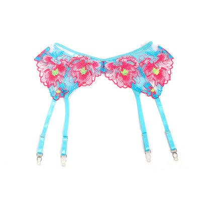 SUBBLIME - 957650 ENSEMBLE SOUTIEN-GORGE ET PORTE-JARRETELLES BRODÉ FLEURS ROSE L/XL