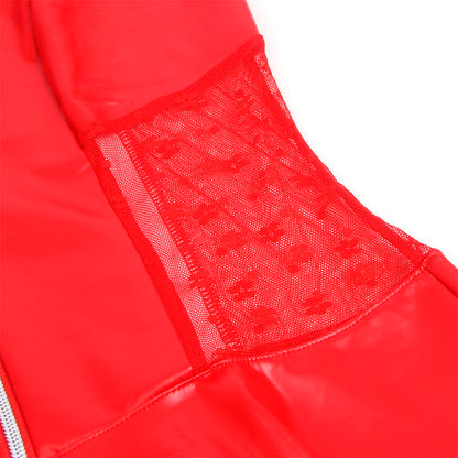 SUBBLIME - 957735 ROBE EN CUIR À FERMETURE ÉCLAIR EN DENTELLE ROUGE L/XL