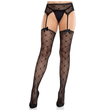 Leg Avenue Bas Coeur avec Jarretelles Noir