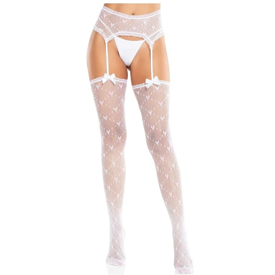 Leg Avenue Bas Cœur avec Jarretelles Blanc