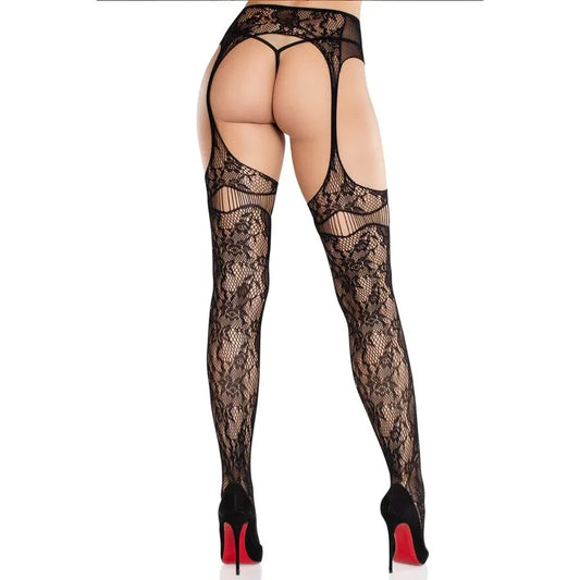 Leg Avenue Bas en Dentelle avec Jarretelles Noir