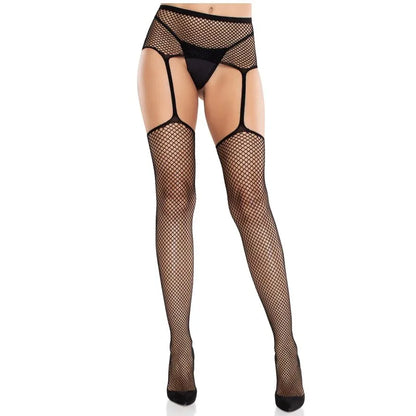 Leg Avenue Bas en Dentelle avec Croix et Porte Jarretelles Noir