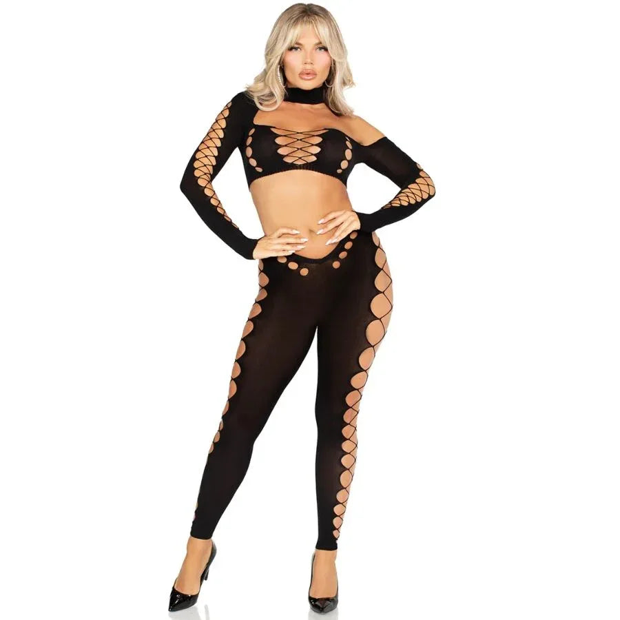 Leg Avenue Crop Top et Leggings Découpés Sans Couture Noir