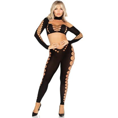 Leg Avenue Crop Top et Leggings Découpés Sans Couture Noir